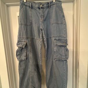 Women's Wide Leg Cargo Jeans - Blue